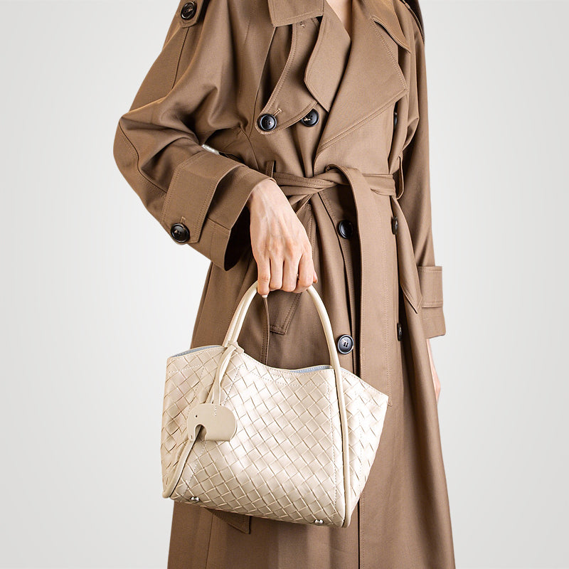 Genuine leather woven pattern tote bag large capacity versatile handheld crossbody bag mother and daughter bag