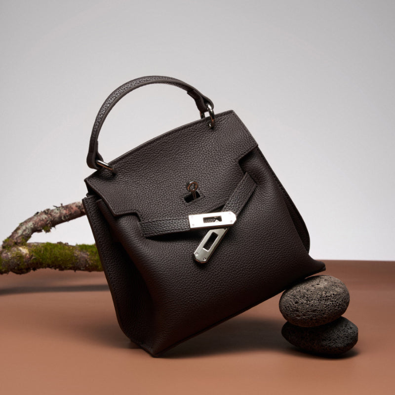 Genuine leather Kelly bag fashionable and versatile retro first layer cowhide bag shoulder crossbody bag