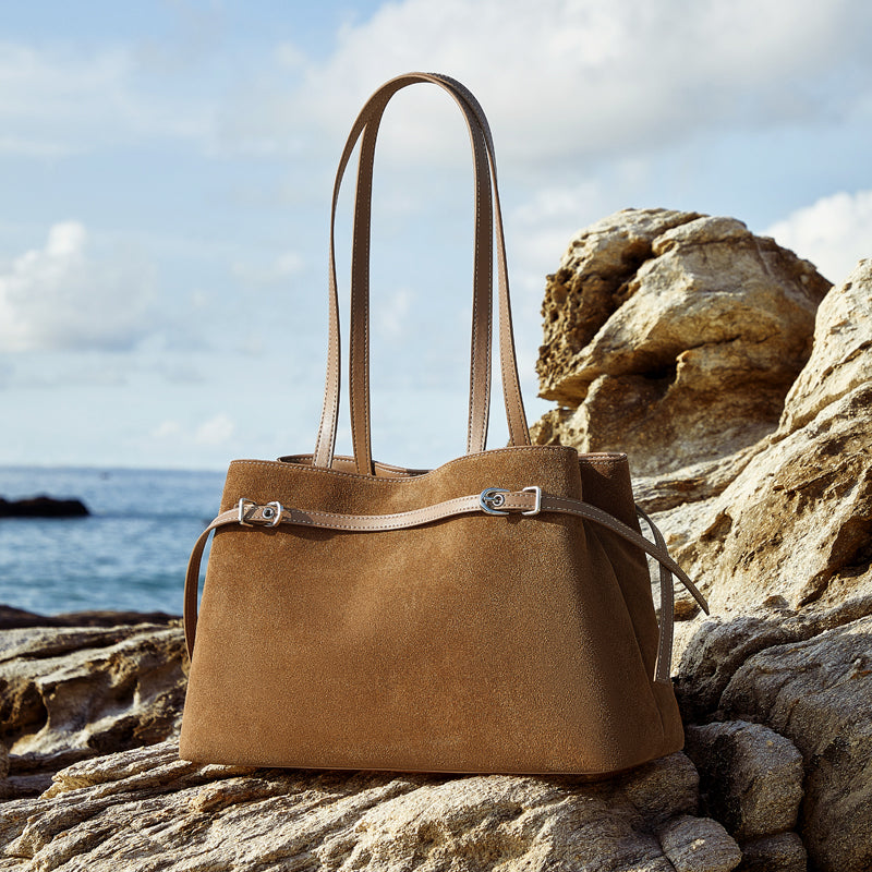 Cowhide high-grade matte texture tote bag genuine leather versatile suede retro handheld shoulder bag