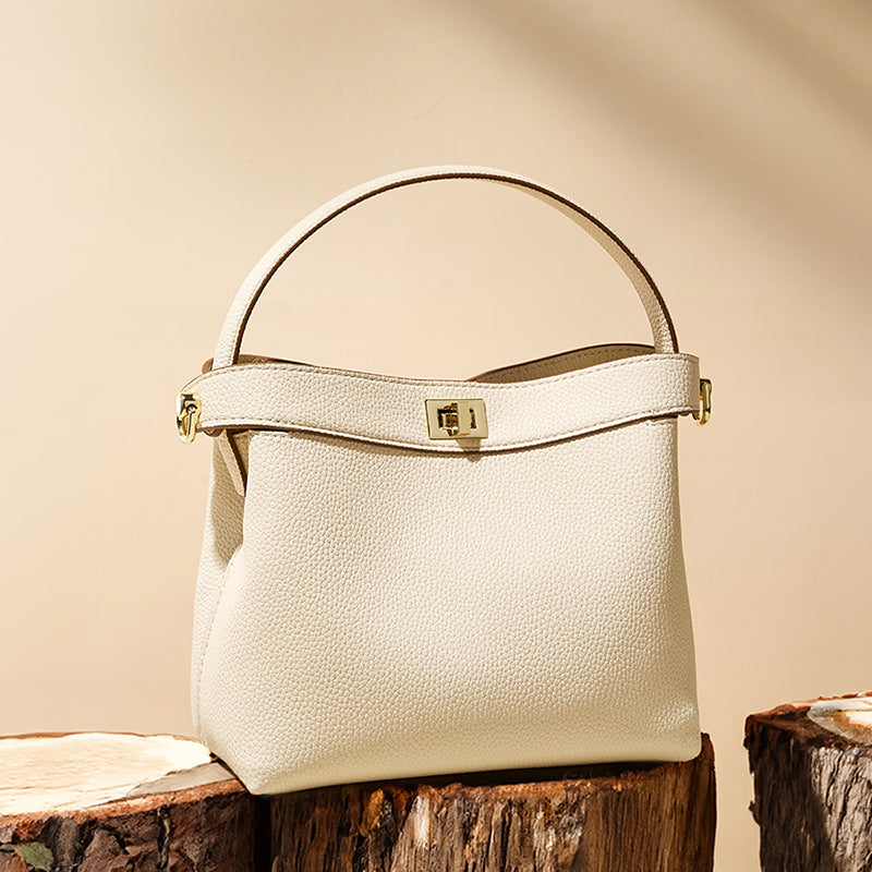 Genuine leather niche design handbag crossbody bucket bag one shoulder ins style women's bag