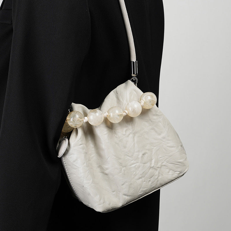 Genuine leather Chinese bead handbag niche cowhide single shoulder beaded crossbody bag