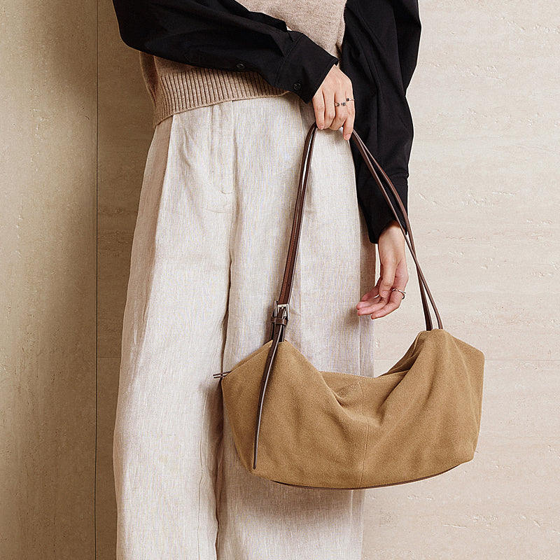 Matte leather tote bag genuine leather shoulder loose pillow bag