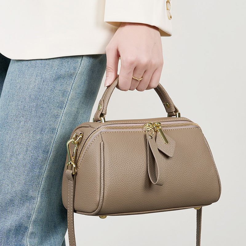 Genuine leather vintage handbag simple classic Boston bag cowhide crossbody shoulder bag