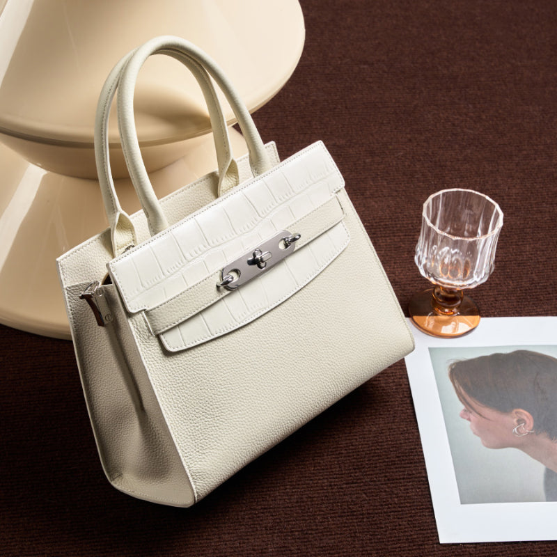 Genuine leather fashion handbag, shoulder crossbody bag, stylish light luxury Kelly bag for women