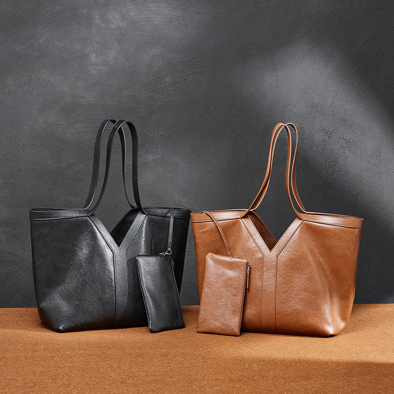Simple Korean leather shoulder tote bag