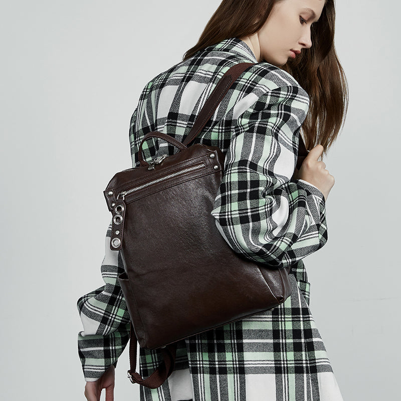 Top layer vegetable tanned cowhide backpack