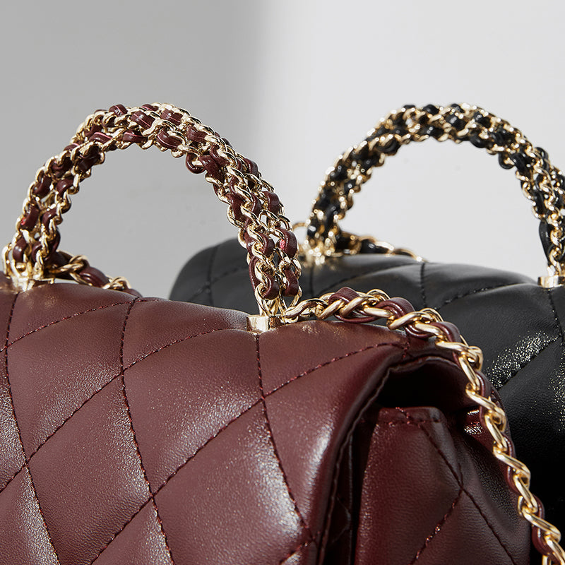 Chanel style metal chain diamond handbag shoulder crossbody bag