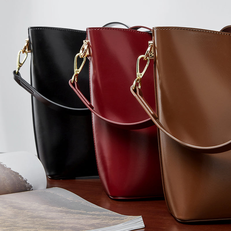 Genuine leather high-end versatile bucket bag niche underarm bag shoulder crossbody bag
