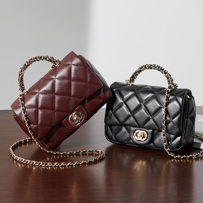 Chanel style metal chain diamond handbag shoulder crossbody bag