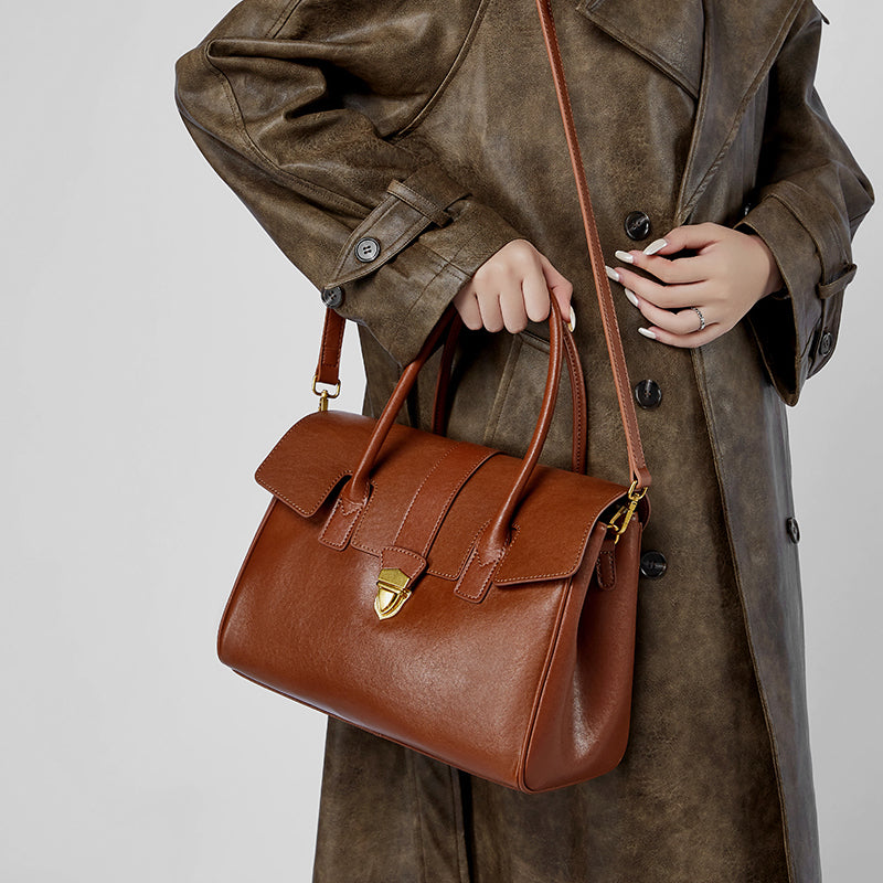 Genuine leather vintage handheld tote bag vegetable tanned cowhide briefcase versatile large bag