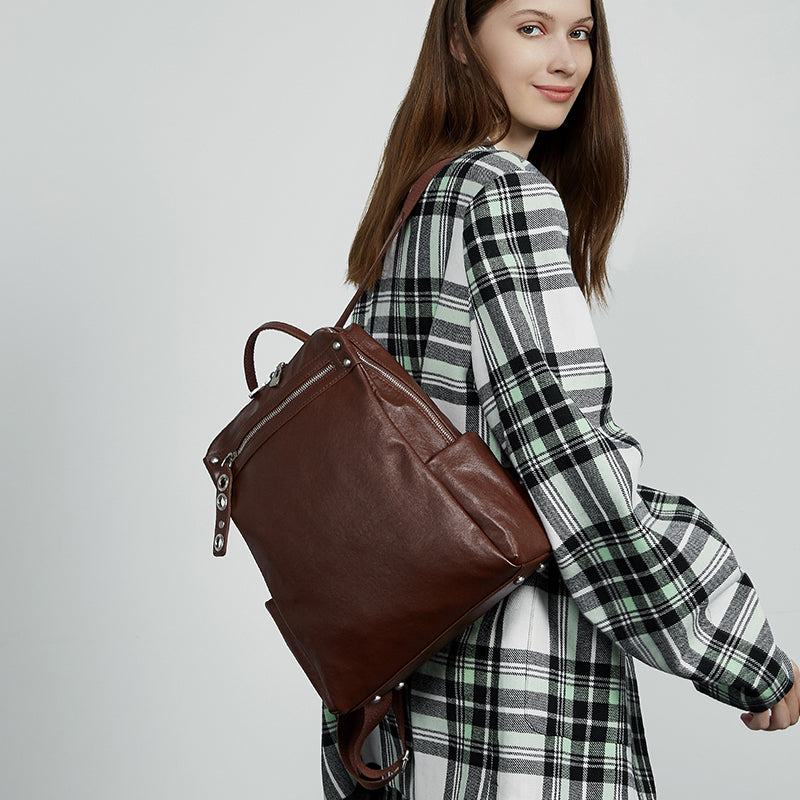 Top layer vegetable tanned cowhide backpack