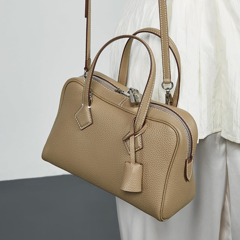 Genuine leather high-grade handbag light luxury TC top layer leather Victoria bag versatile crossbody Boston pillow bag