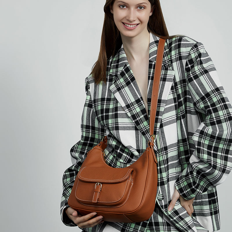 Genuine leather top layer cowhide underarm bag tote bag large capacity saddle bag shoulder bag women's work commuter bag
