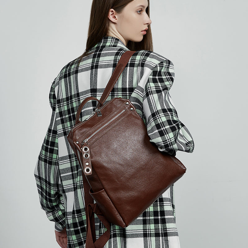 Top layer vegetable tanned cowhide backpack