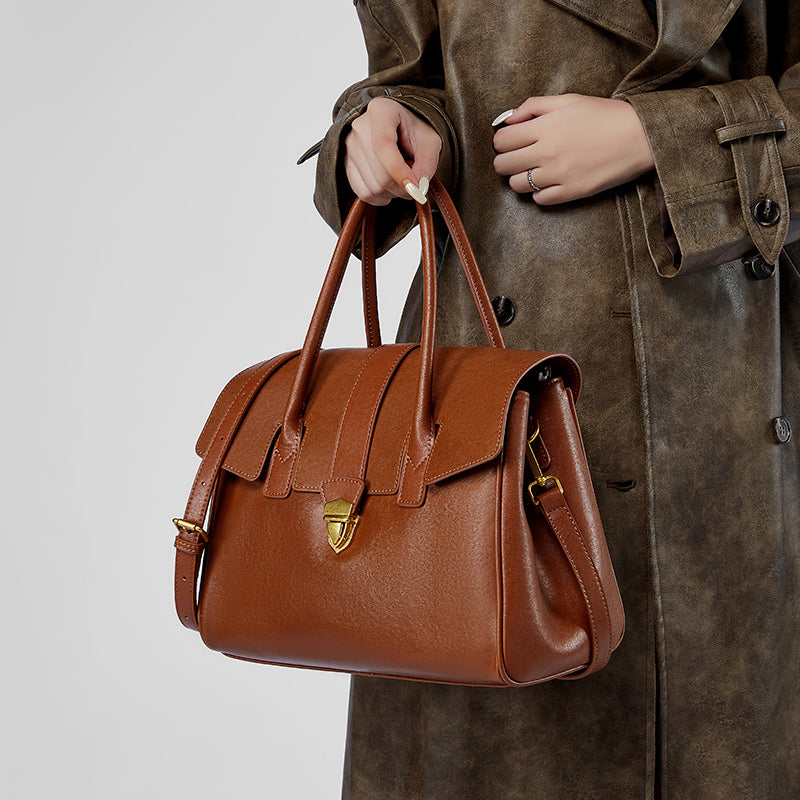 Genuine leather vintage handheld tote bag vegetable tanned cowhide briefcase versatile large bag