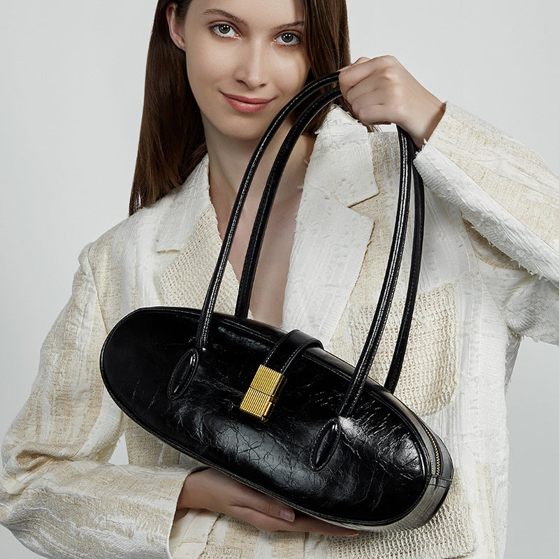 First layer waxed baguette cowhide underarm bag