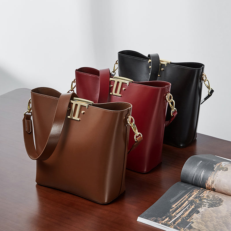 Genuine leather high-end versatile bucket bag niche underarm bag shoulder crossbody bag