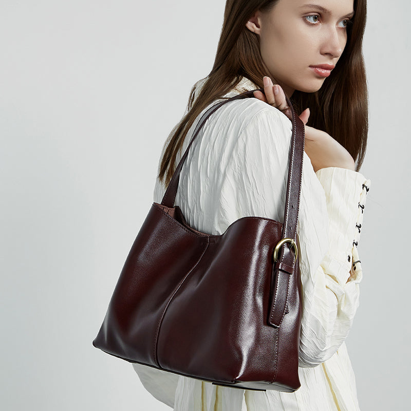First layer vegetable tanned leather tote bag genuine leather shoulder bag for women large capacity versatile messenger bag