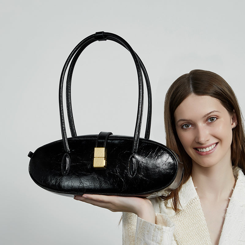 First layer waxed baguette cowhide underarm bag