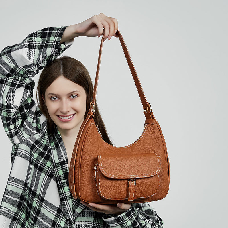Genuine leather top layer cowhide underarm bag tote bag large capacity saddle bag shoulder bag women's work commuter bag
