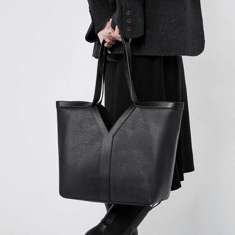 Simple Korean leather shoulder tote bag