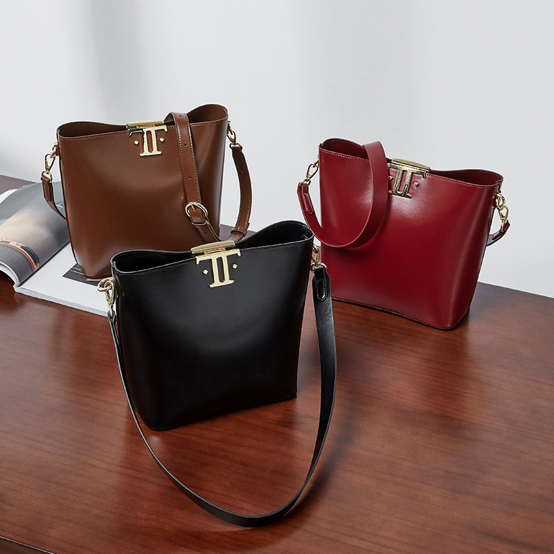 Genuine leather high-end versatile bucket bag niche underarm bag shoulder crossbody bag