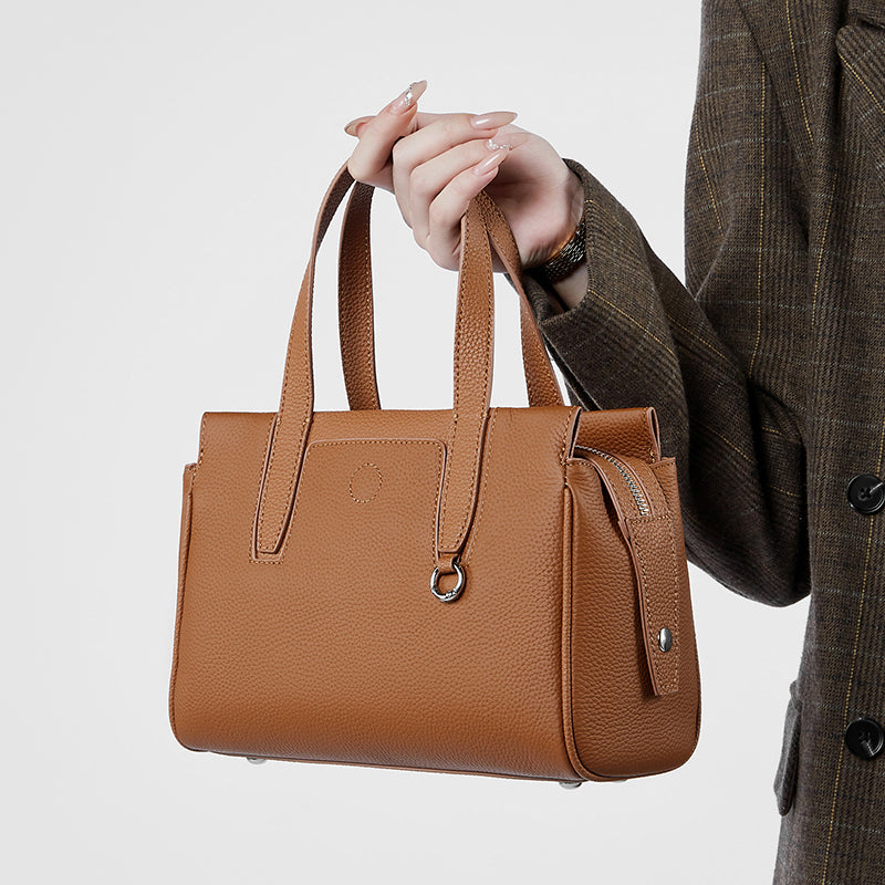 Genuine leather niche design handbag first layer cowhide versatile shoulder crossbody bag