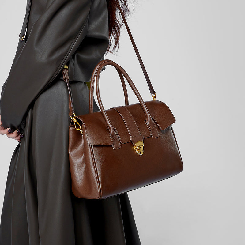 Genuine leather vintage handheld tote bag vegetable tanned cowhide briefcase versatile large bag