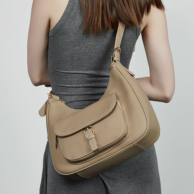 Genuine leather top layer cowhide underarm bag tote bag large capacity saddle bag shoulder bag women's work commuter bag