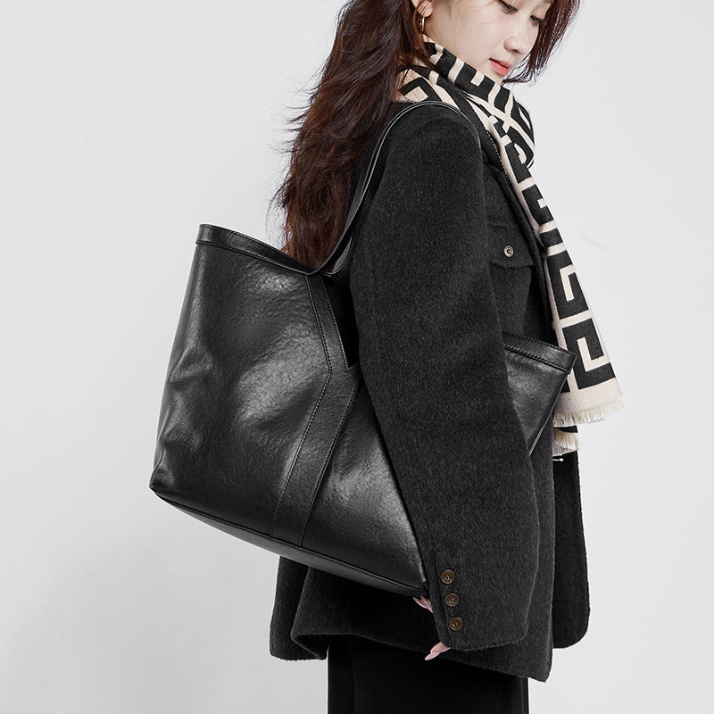 Simple Korean leather shoulder tote bag
