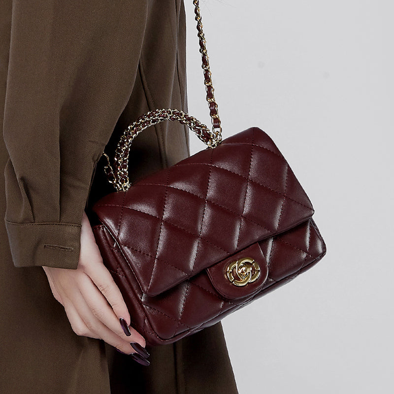 Chanel style metal chain diamond handbag shoulder crossbody bag