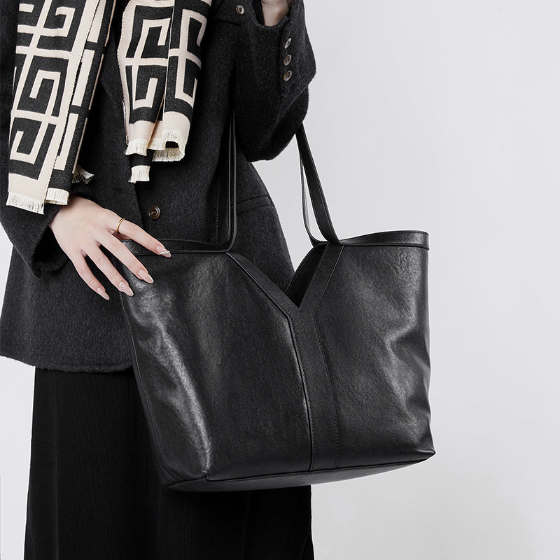 Simple Korean leather shoulder tote bag