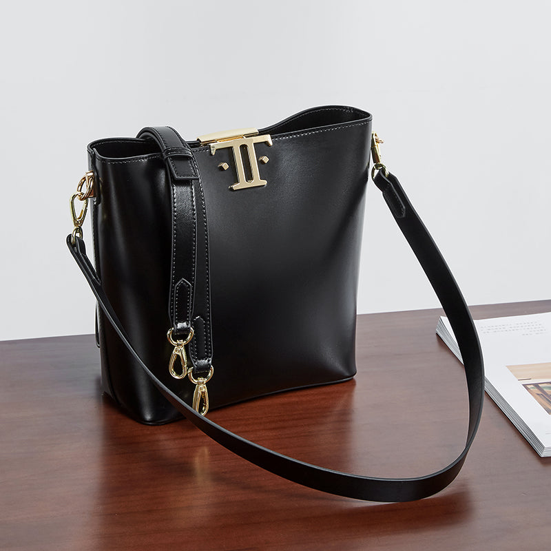 Genuine leather high-end versatile bucket bag niche underarm bag shoulder crossbody bag