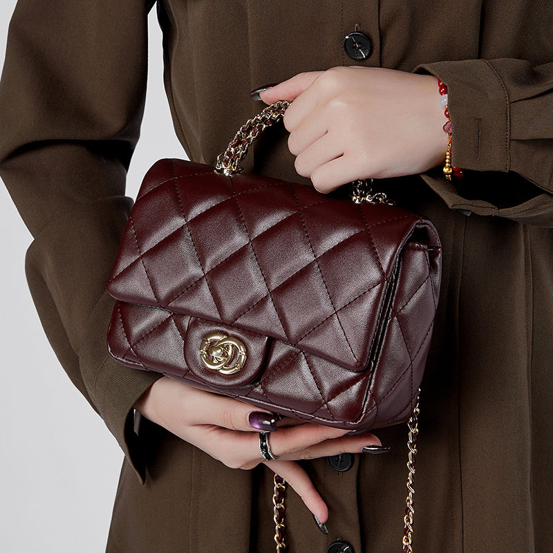 Chanel style metal chain diamond handbag shoulder crossbody bag
