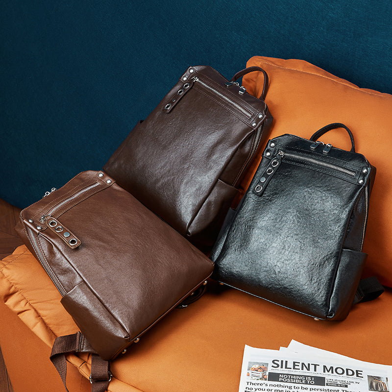 Top layer vegetable tanned cowhide backpack