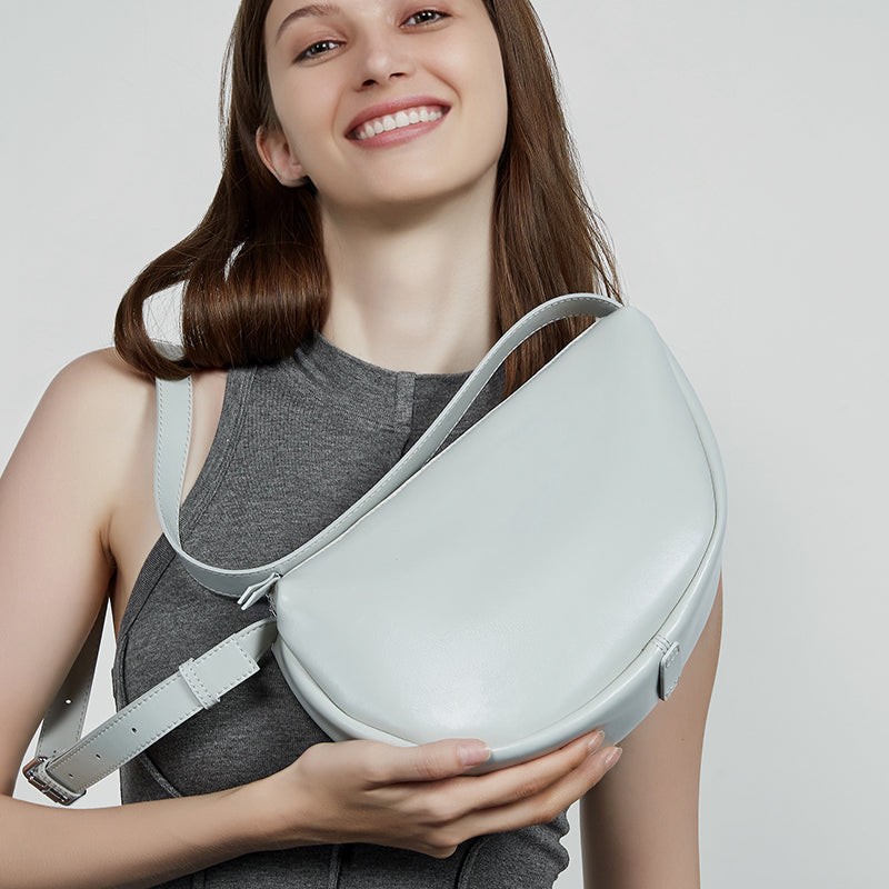 Genuine leather messenger bag for women, dumpling bag, lazy style crescent bag, large capacity, versatile shoulder bag