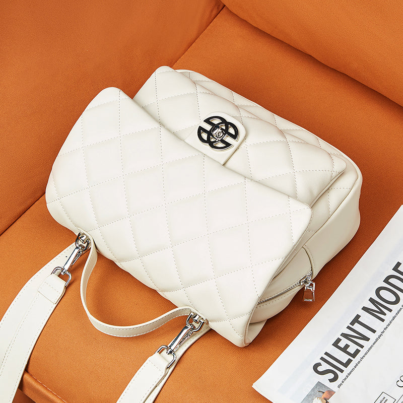 Genuine leather Chanel style diamond pattern exquisite backpack