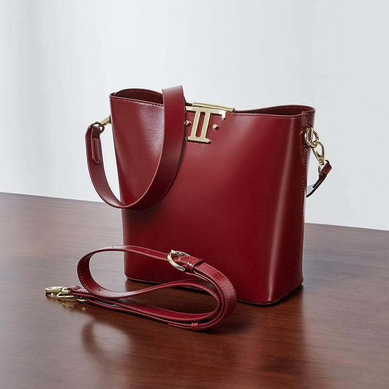 Genuine leather high-end versatile bucket bag niche underarm bag shoulder crossbody bag
