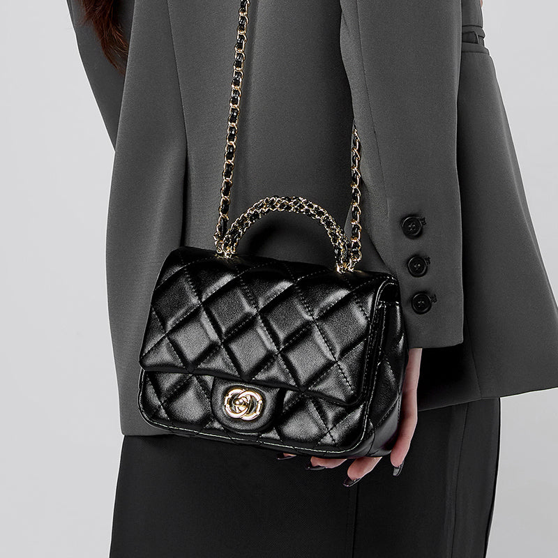 Chanel style metal chain diamond handbag shoulder crossbody bag
