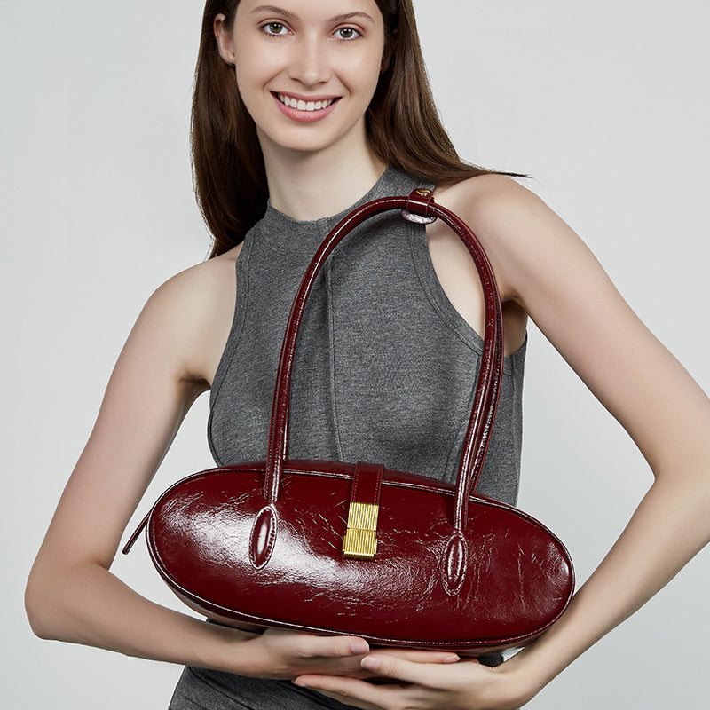 First layer waxed baguette cowhide underarm bag