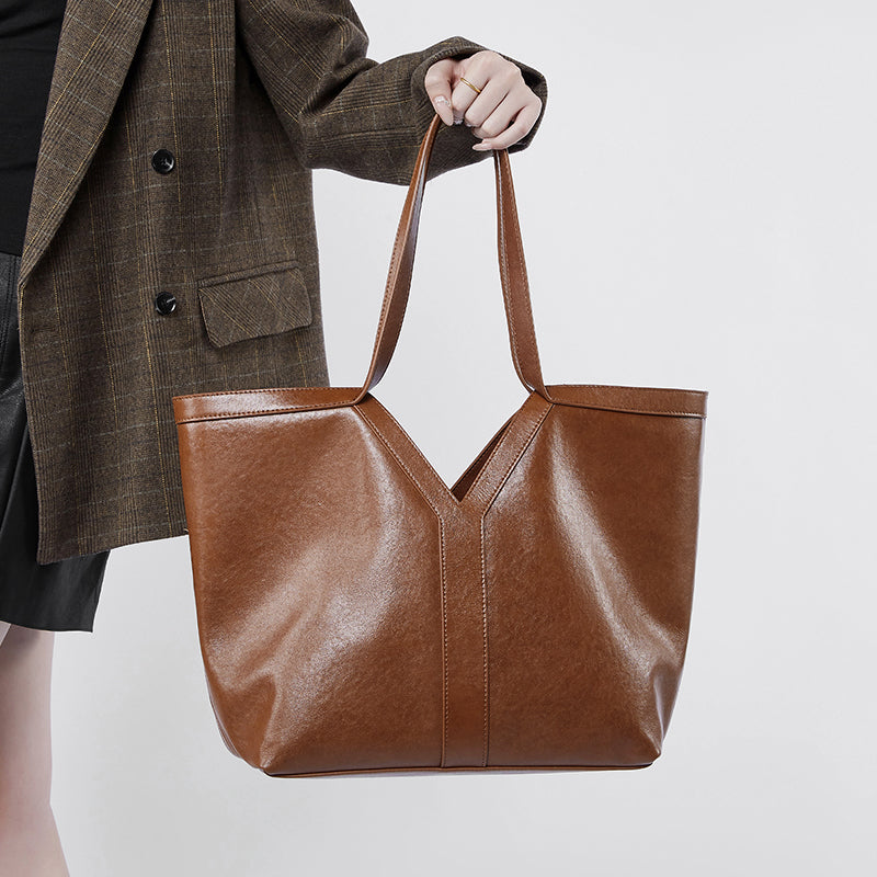 Simple Korean leather shoulder tote bag