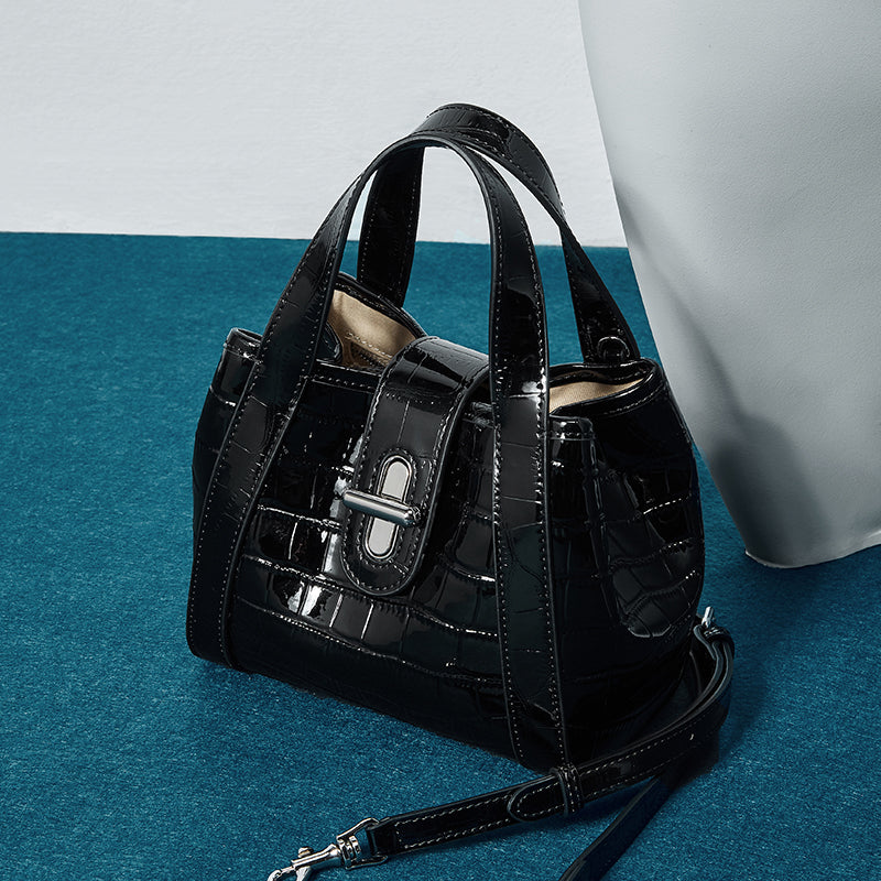 Genuine leather all-match crossbody bag bucket bag crocodile pattern light luxury niche handbag high-end tote bag