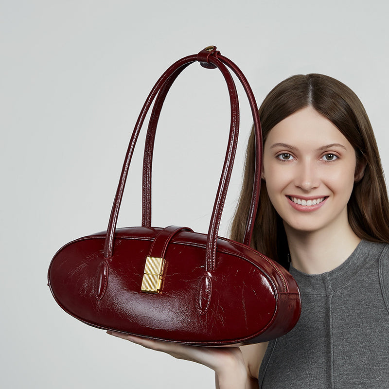 First layer waxed baguette cowhide underarm bag
