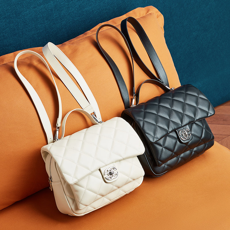 Genuine leather Chanel style diamond pattern exquisite backpack