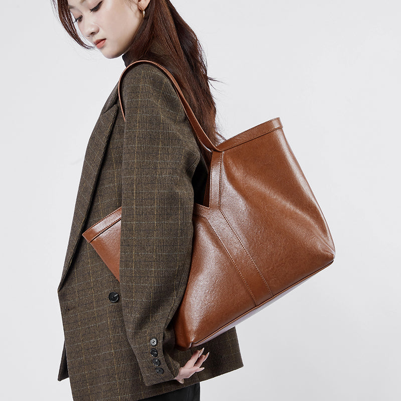 Simple Korean leather shoulder tote bag