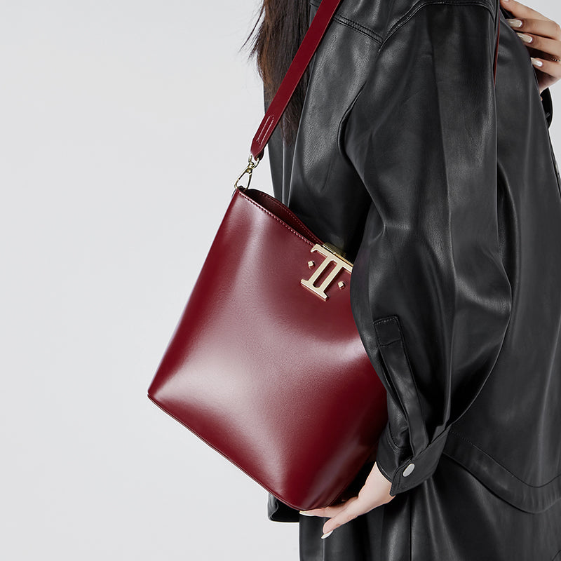 Genuine leather high-end versatile bucket bag niche underarm bag shoulder crossbody bag