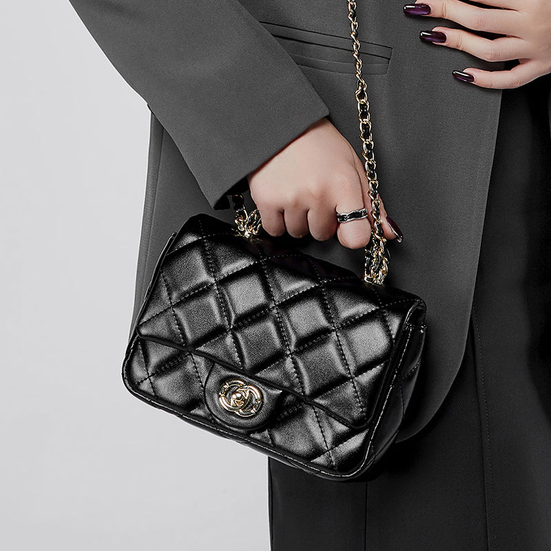 Chanel style metal chain diamond handbag shoulder crossbody bag