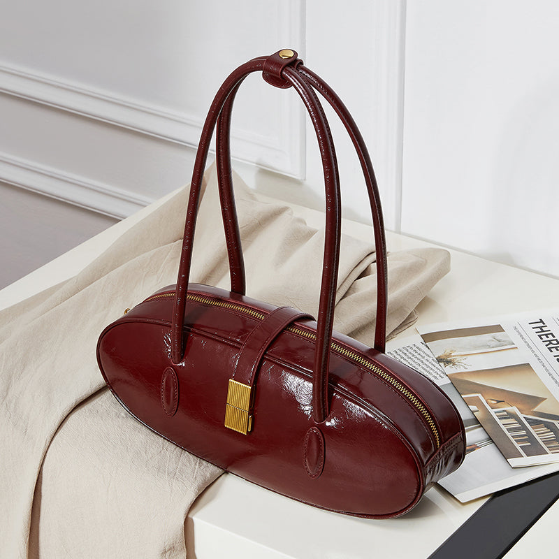 First layer waxed baguette cowhide underarm bag