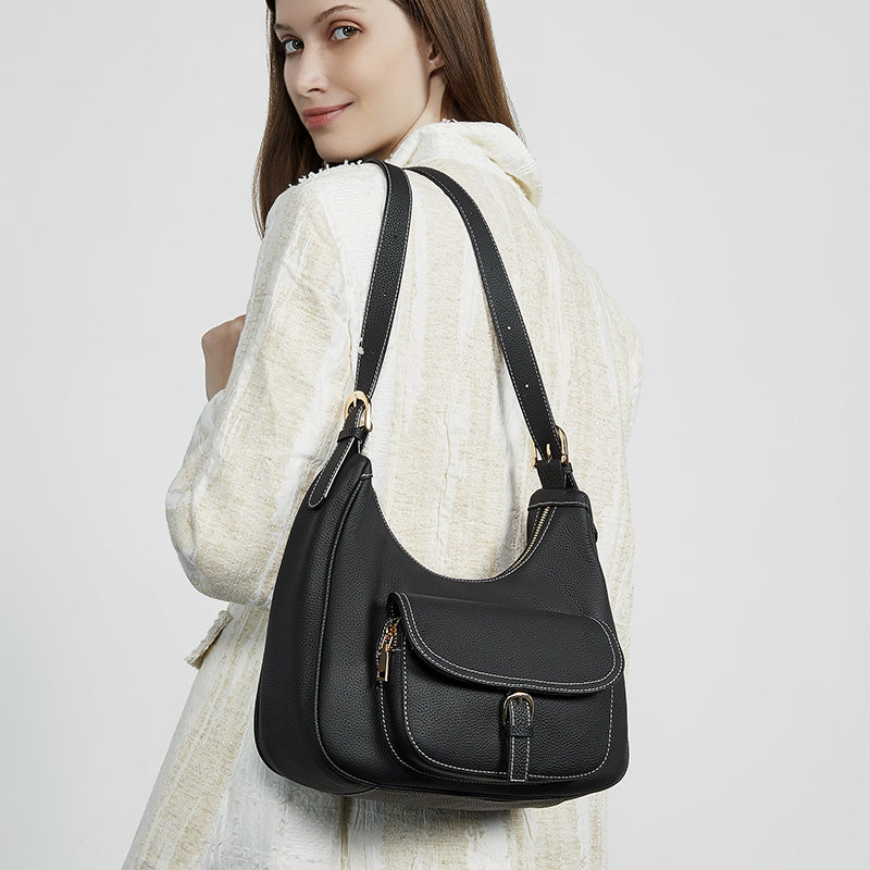 Genuine leather top layer cowhide underarm bag tote bag large capacity saddle bag shoulder bag women's work commuter bag