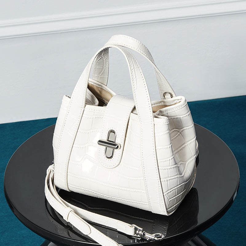 Genuine leather all-match crossbody bag bucket bag crocodile pattern light luxury niche handbag high-end tote bag